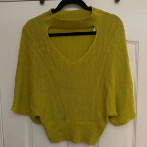 NWT- Women’s Anthropologie V Neck Lime Green Butterfly Sleeve Sweater. Size‎ S.
